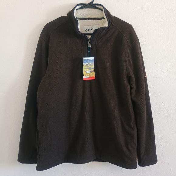 Orvis Other - NWT Orvis Mens 1/4 Zip Pullover Sweater Jacket Sherpa Lined Brown Size Medium